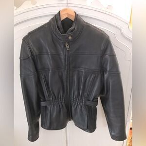 Fox Creek Black Leather Motorcycle Jacket Size L